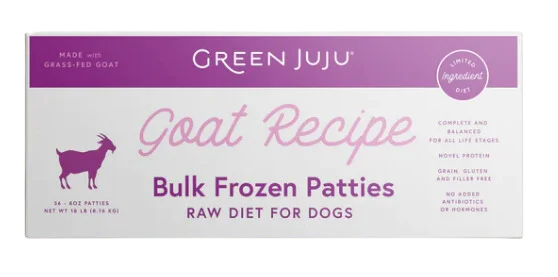 Green Juju Frozen Dog Food - Goat Recipe Patties 18lb Box