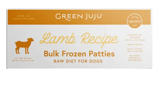 Green Juju Frozen Dog Food - Lamb Recipe Patties 18lb Box