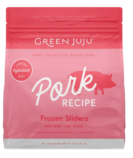 Green Juju Frozen Dog Food - Pork Recipe Sliders 3lb Bag