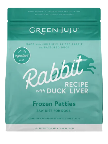 Green Juju Frozen Dog Food - Rabbit W/ Duck Liver Recipe Patties 6lb Bag