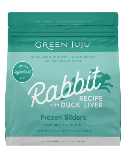 Green Juju Frozen Dog Food - Rabbit W/ Duck Liver Recipe Sliders 3lb Bag