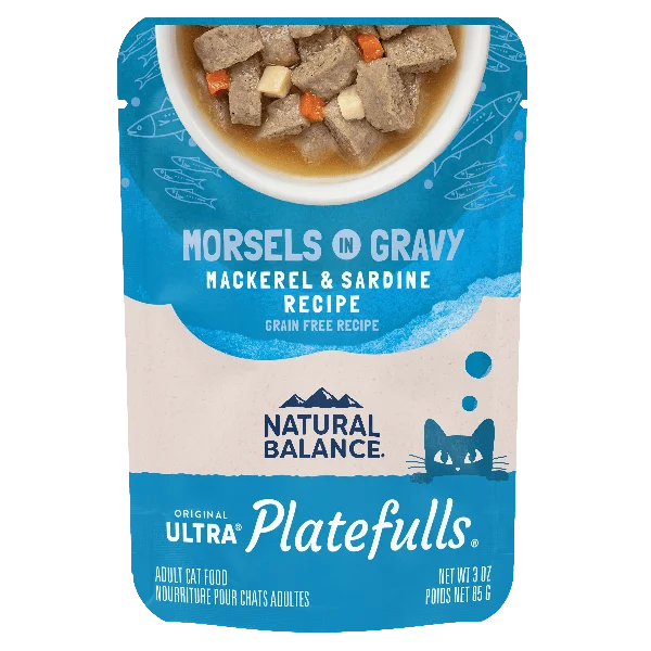 Natural Balance Platefulls Mackerel & Sardine Recipe Morsels in Gravy Cat Food Pouch