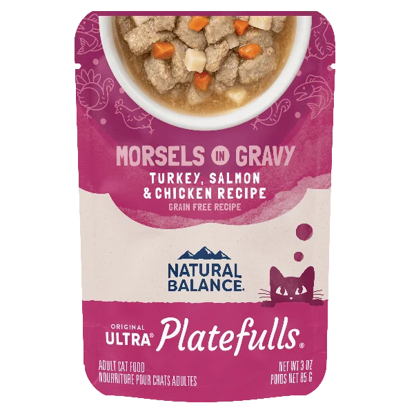 Natural Balance Platefulls Turkey, Salmon & Chicken Recipe Morsels in Gravy Soft Cat Food Pouches