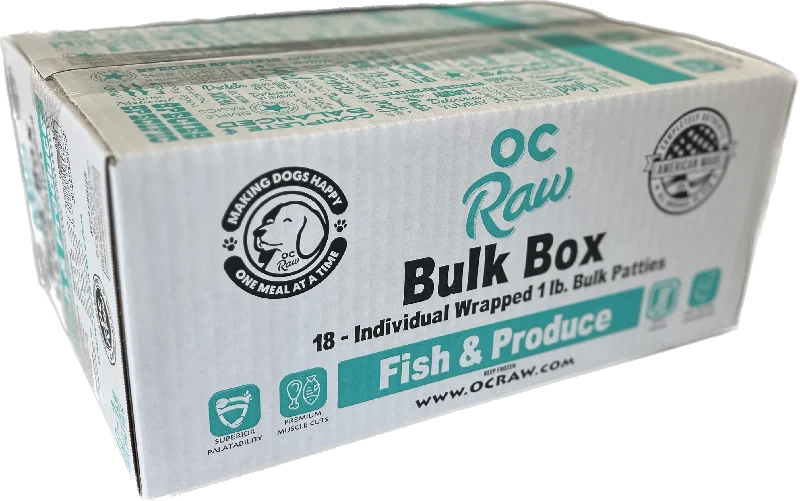 OC Raw Frozen Dog Food Patties Fish & Produce 18lb Bulk Box