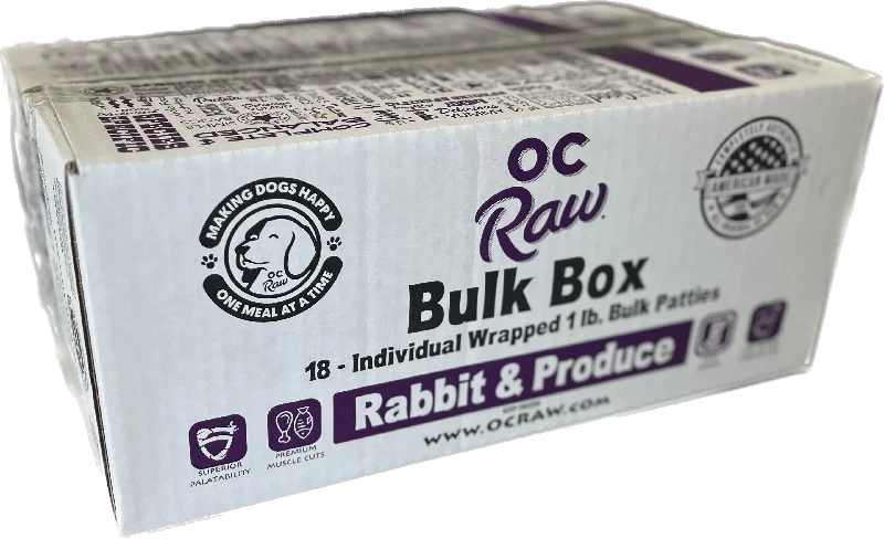 OC Raw Frozen Dog Food Patties Rabbit & Produce 18lb Bulk Box *Special Order Only*