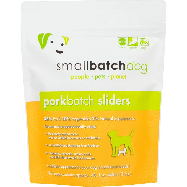 SmallBatch Frozen Raw Dog Food - Pork Sliders 3lb Bag - 48 1oz sliders