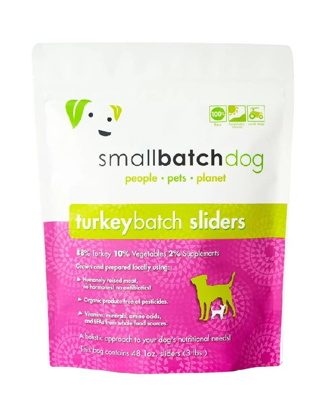 SmallBatch Frozen Raw Dog Food - Turkey Sliders 3lb Bag - 48 1oz sliders