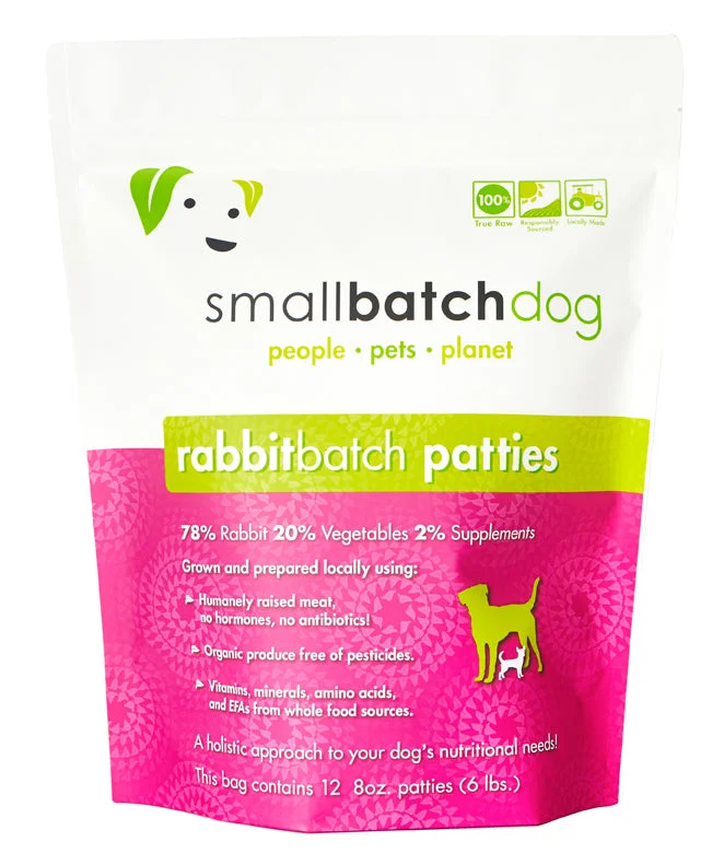 SmallBatch Frozen Raw Dog Food - Rabbit Patties 6lb Bag - 12 8oz sliders