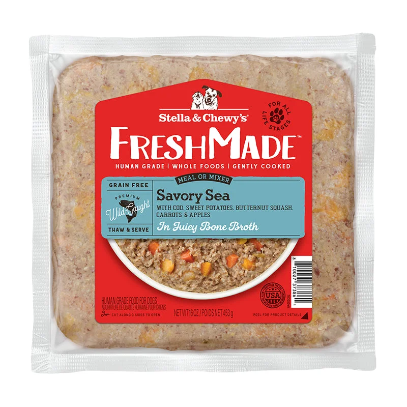 Stella & Chewy's Frozen Gently Cooked Dog Food FreshMade Grain Free Savory Sea 16oz Bag