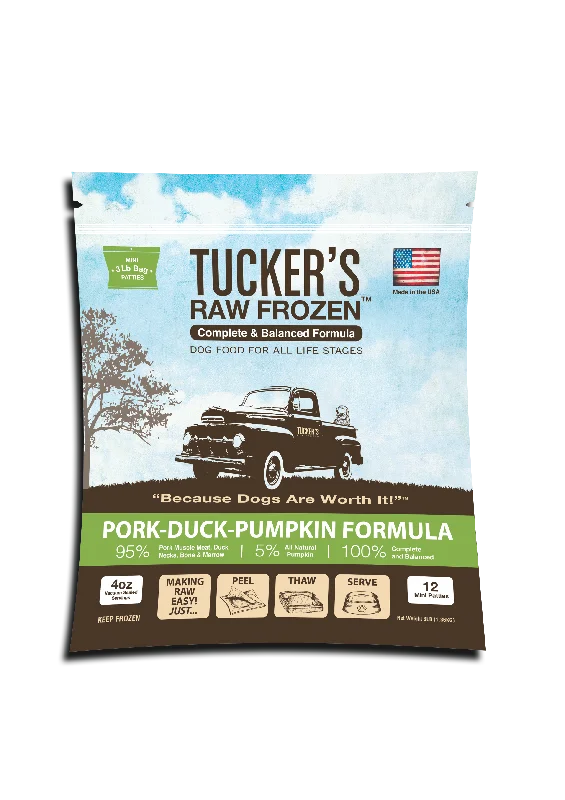 Tucker's Raw Frozen Dog Food - Pork, Duck & Pumpkin 3lb Bag