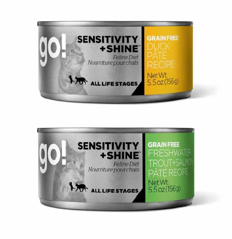 GO! SENSITIVITY + SHINE Grain Free Canned Cat Food; available in different formulas